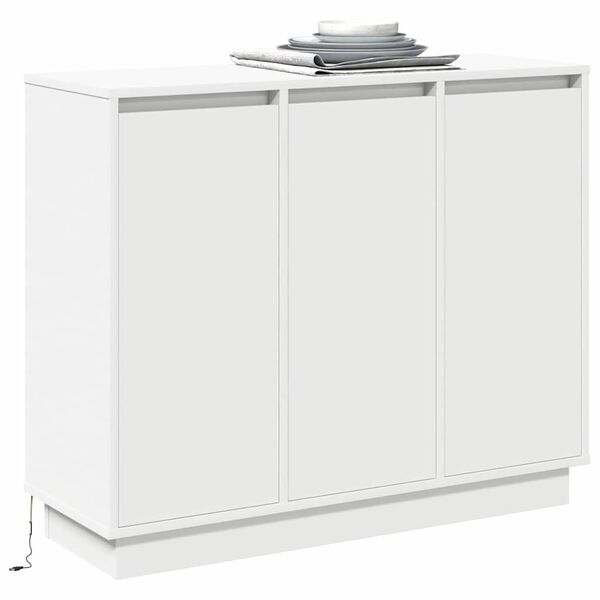 vidaXL Buffet LED Blanc 90 x 32 x 75 cm Bois d'ing&eacute;nierie