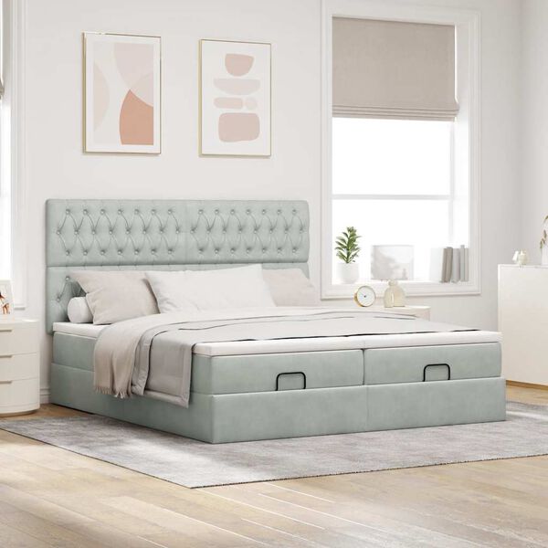 vidaXL Cadre de lit ottoman avec matelas gris clair 200x200 cm velours