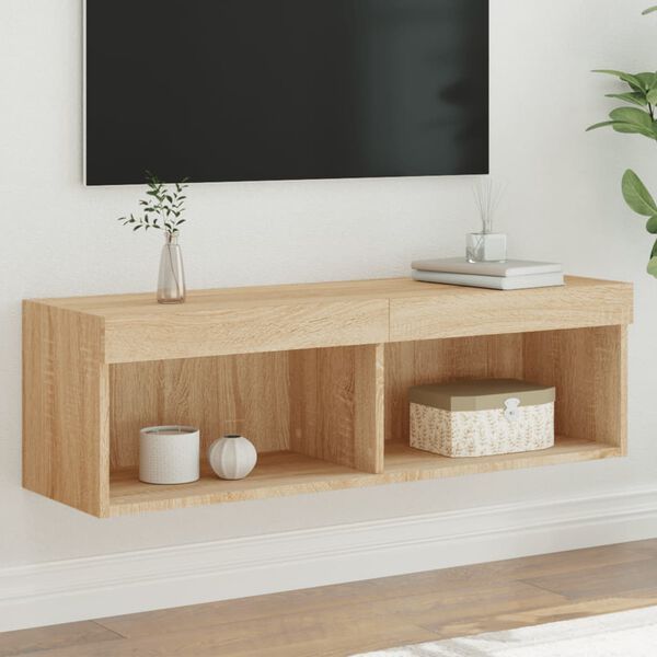 vidaXL Meuble TV avec lumi&egrave;res LED ch&ecirc;ne sonoma 100x30x30 cm