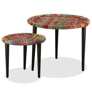 vidaXL Table basse 2 pcs D&eacute;tails tiss&eacute;s chindi Multicolore
