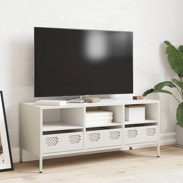 vidaXL Meuble TV blanc 101,5x39x43,5 cm acier lamin&eacute; &agrave; froid