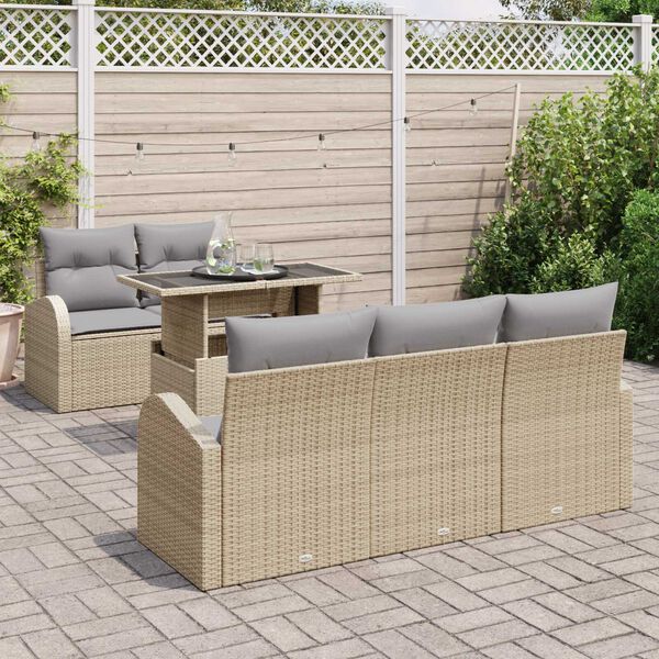 vidaXL Ensemble de canap&eacute; de jardin avec coussin 6 pcs Beige polyrotin