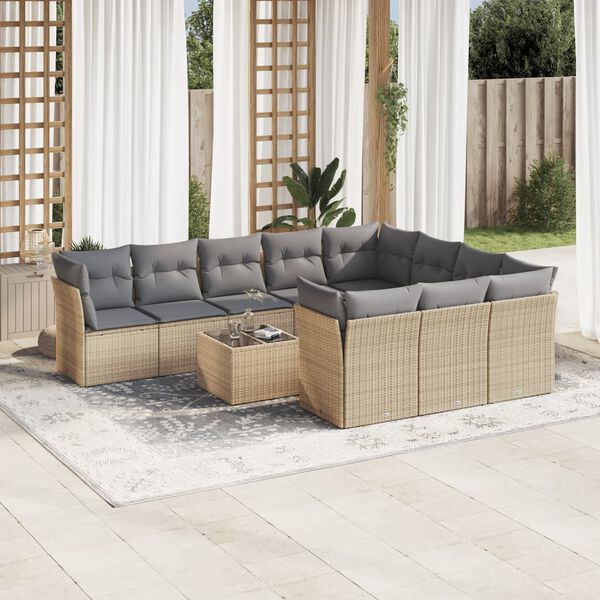vidaXL Salon de jardin 11 pcs avec coussins beige r&eacute;sine tress&eacute;e