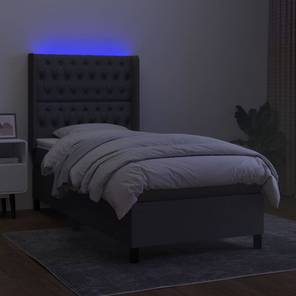vidaXL Sommier &agrave; lattes de lit matelas LED Gris fonc&eacute; 80x200cm Tissu