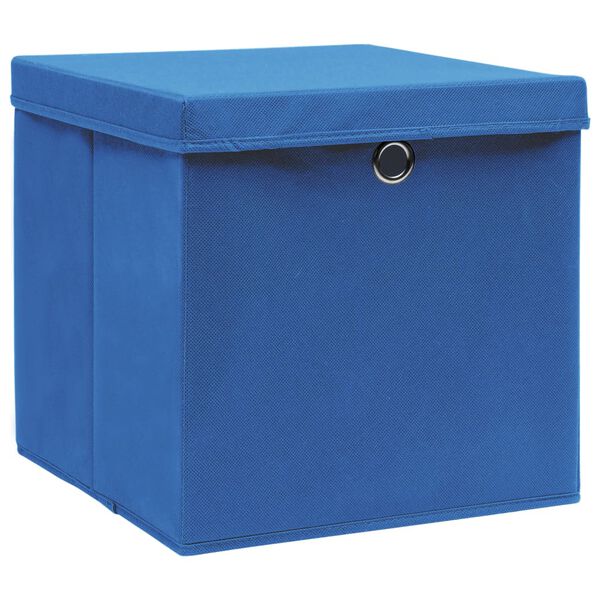 vidaXL Bo&icirc;tes de rangement avec couvercle 10 pcs Bleu 32x32x32cm Tissu