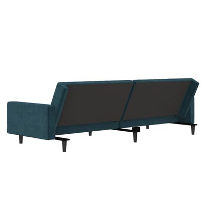 vidaXL Canapé-lit à 2 places avec repose-pied Bleu Velours