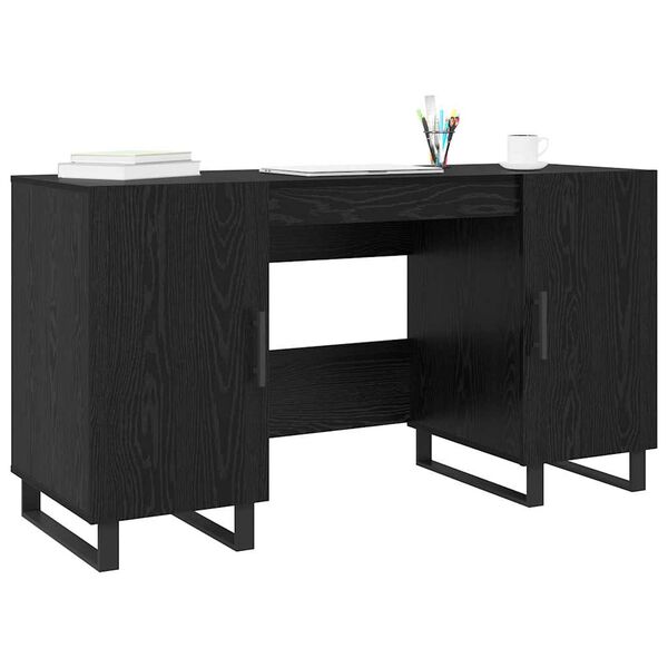 vidaXL Bureau avec porte Ch&ecirc;ne noir 140 x 50 x 75 cm Bois d'ing&eacute;nierie