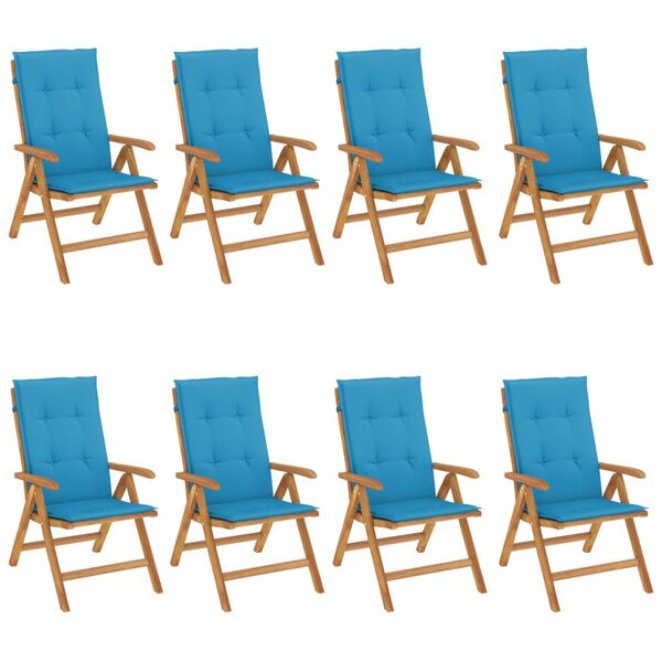 vidaXL Chaises de jardin inclinables et coussins lot de 8 teck solide