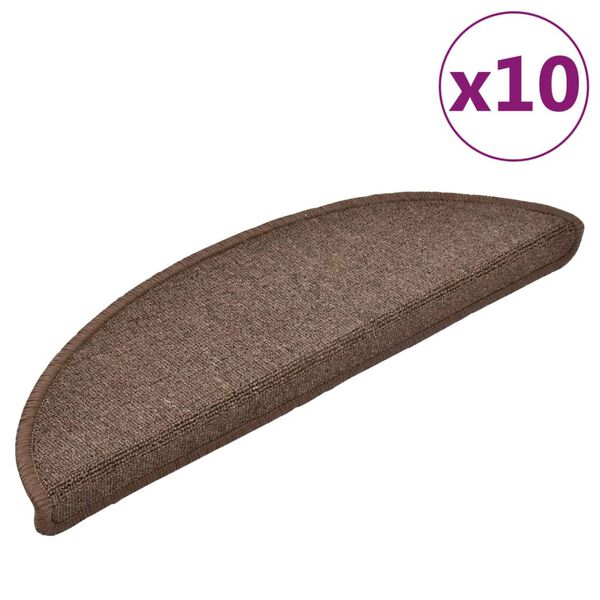 vidaXL Tapis d'escalier 10 pi&egrave;ces 56 x 17 x 3 cm marron caf&eacute; demi-rond