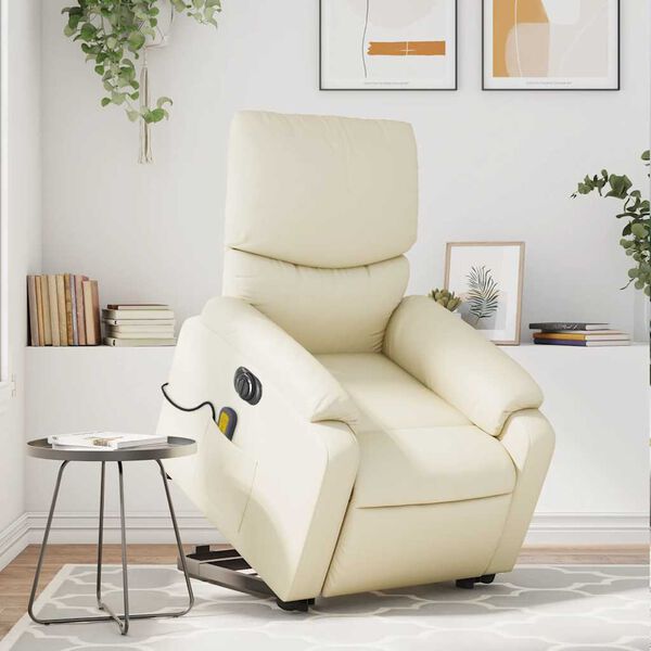 vidaXL Fauteuil inclinable de massage électrique crème similicuir
