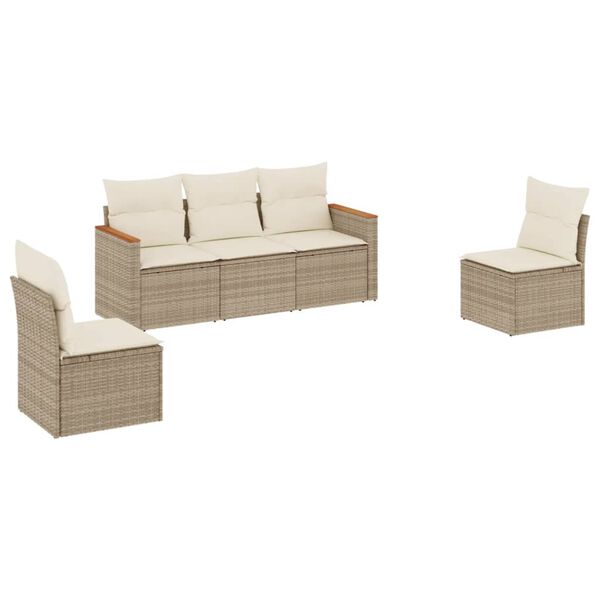 vidaXL Salon de jardin avec coussins 5 pcs beige r&eacute;sine tress&eacute;e
