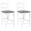 vidaXL Tabourets de bar avec coussins 2 pcs blanc bois massif d'h&eacute;v&eacute;a