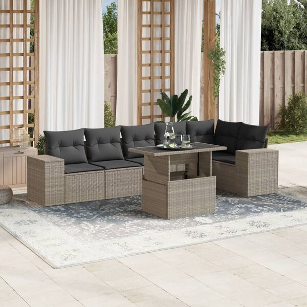 vidaXL Salon de jardin avec coussins 7 pcs gris clair r&eacute;sine tress&eacute;e