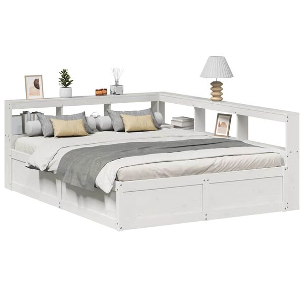 vidaXL Lit biblioth&egrave;que sans matelas blanc 150x200 cm bois pin massif