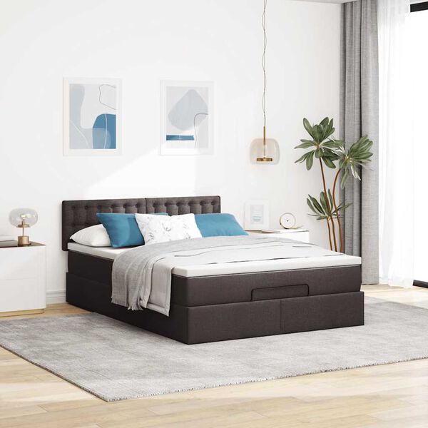 vidaXL Lit ottoman avec matelas marron fonc&eacute; 140x190 cm tissu