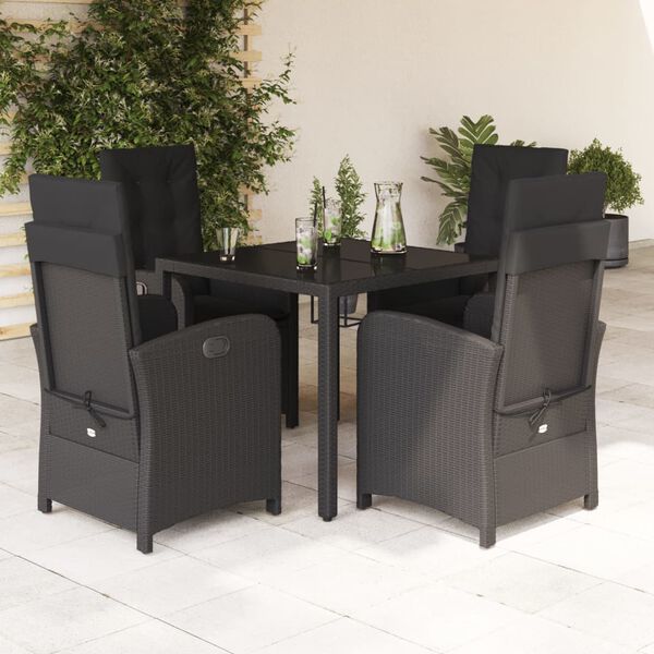 vidaXL Ensemble &agrave; manger de jardin coussins 5pcs Noir R&eacute;sine tress&eacute;e