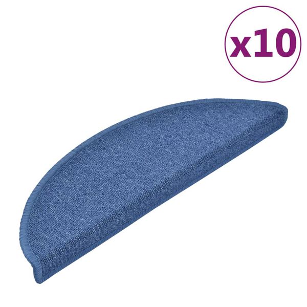 vidaXL Tapis d'escalier 10 pi&egrave;ces 56 x 17 x 3 cm Bleu Demi-rond