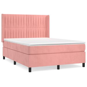 vidaXL Sommier &agrave; lattes de lit avec matelas Rose 140x190 cm Velours