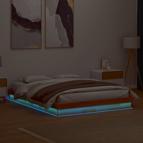 vidaXL Cadre de lit &agrave; LED sans matelas 160x200 cm bois massif