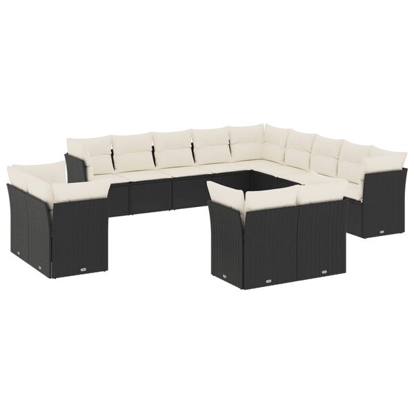 vidaXL Salon de jardin avec coussins 13 pcs noir r&eacute;sine tress&eacute;e