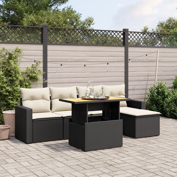 vidaXL Salon de jardin 6 pcs avec coussins noir r&eacute;sine tress&eacute;e