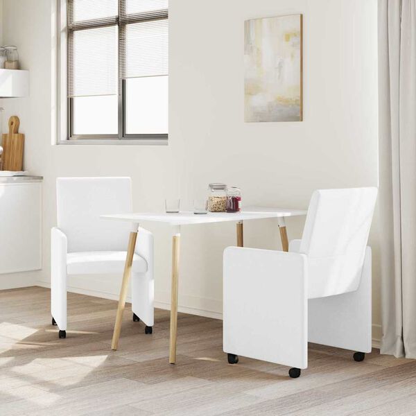 vidaXL Chaises de Salle &agrave; Manger avec Roues avec des roues 2 pcs Blanc