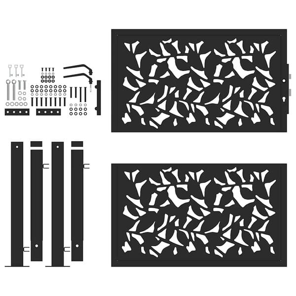 vidaXL Portail de jardin noir 100x100 cm en acier avec motif feuille