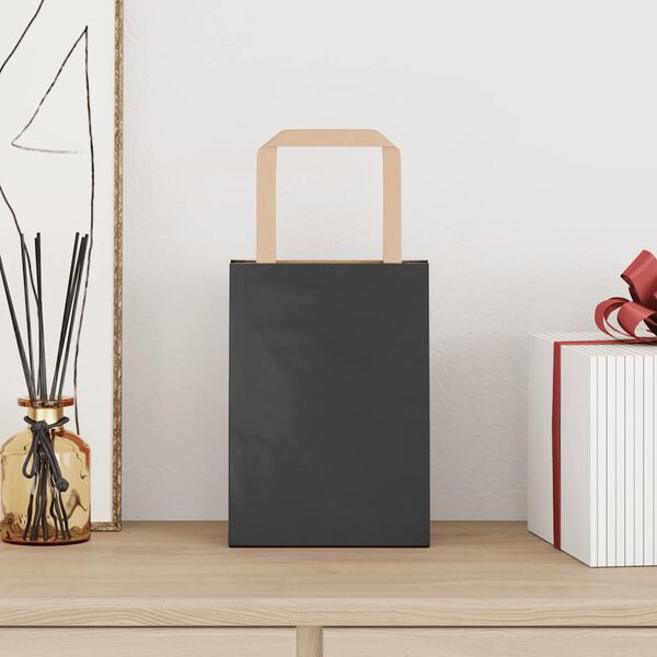 vidaXL Sacs en papier 250 pcs avec poign&eacute;es noir 15x8x21 cm