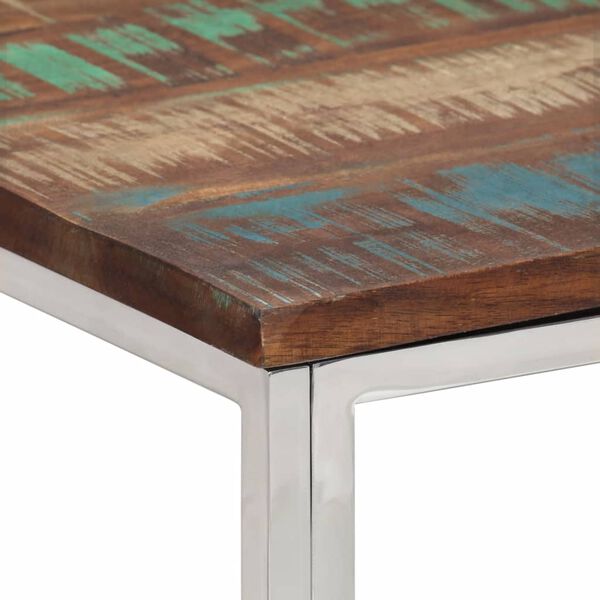 vidaXL Table basse argent&eacute; acier inoxydable/bois massif r&eacute;cup&eacute;ration