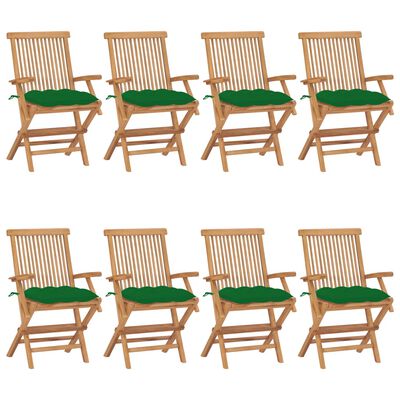vidaXL Chaises de jardin avec coussins vert 8 pcs Bois de teck massif