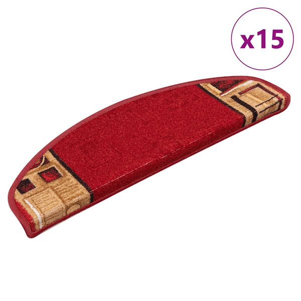 vidaXL Tapis d'escalier autocollants 15 pcs Rouge 65x21x4 cm