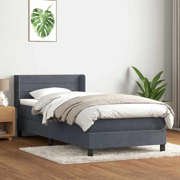 vidaXL Sommier &agrave; lattes de lit et matelas gris fonc&eacute; 80x220 cm velours