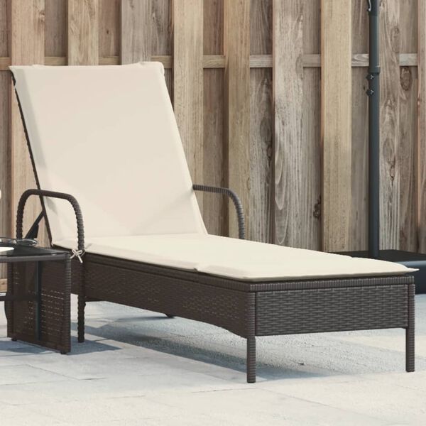 vidaXL Chaise longue avec roues et coussin noir résine tressée