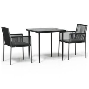 vidaXL Ensemble &agrave; manger de jardin coussins 3 pcs noir rotin et acier