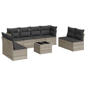 vidaXL Salon de jardin 9 pcs avec coussins gris clair r&eacute;sine tress&eacute;e