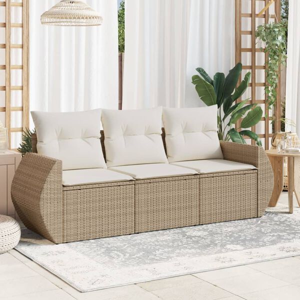 vidaXL Salon de jardin avec coussins 3 pcs beige r&eacute;sine tress&eacute;e