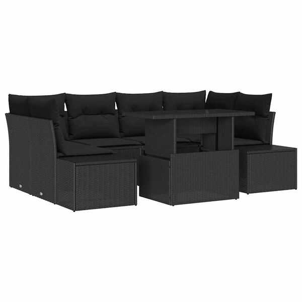 vidaXL Ensemble de Canap&eacute;s avec coussin 7 pcs Noir polyrotin