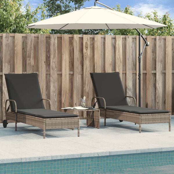 vidaXL Chaises longues avec coussins lot de 2 gris r&eacute;sine tress&eacute;e
