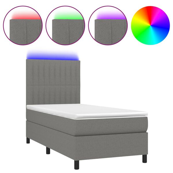 vidaXL Sommier &agrave; lattes de lit avec matelas et LED Gris fonc&eacute; 90x190cm