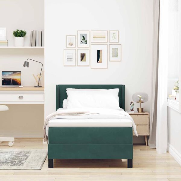 vidaXL Lit &agrave; ressorts avec matelas Vert fonc&eacute; 200 x 90 cm Polyester