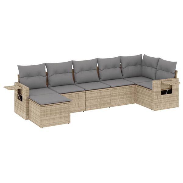 vidaXL Salon de jardin avec coussins 7 pcs beige r&eacute;sine tress&eacute;e