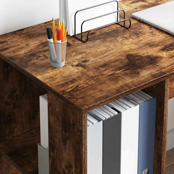 vidaXL Bureau avec Rangement Chêne fumé 130 x 50,5 x 75 cm