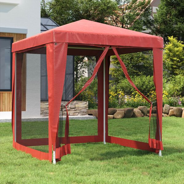 vidaXL Tente de f&ecirc;te avec 4 parois lat&eacute;rales en maille Rouge 2x2m PEHD