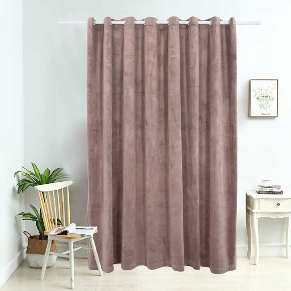 vidaXL Rideau occultant avec anneaux en m&eacute;tal Velours Rose 290x245 cm