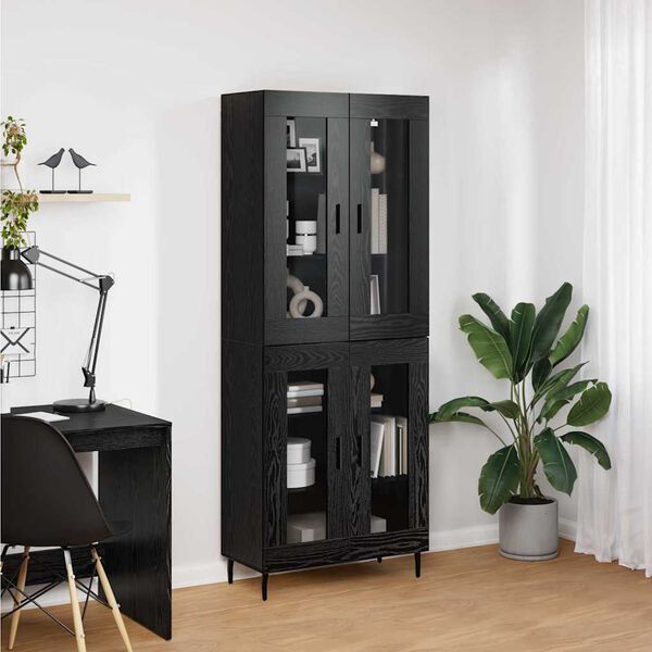 vidaXL Haut Armoire 2 pcs Ch&ecirc;ne noir Bois Agglom&eacute;r&eacute; et Verre