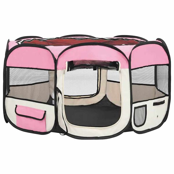 vidaXL Parc pliable pour chien avec sac de transport Rose 125x125x61cm