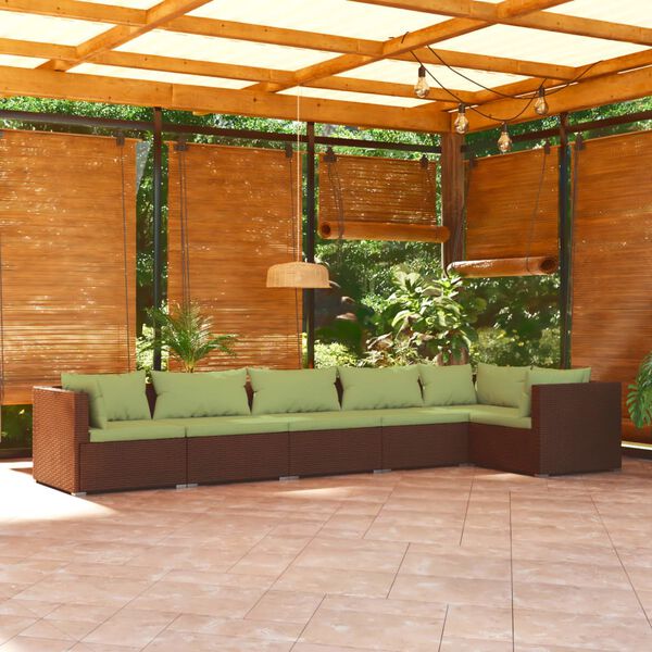 vidaXL Salon de jardin 6 pcs avec coussins Résine tressée Marron