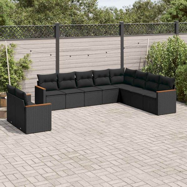 vidaXL Salon de jardin 10 pcs avec coussins noir r&eacute;sine tress&eacute;e