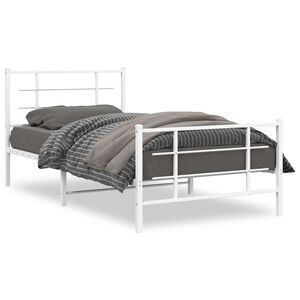 vidaXL Cadre de lit m&eacute;tal sans matelas et pied de lit blanc 107x203 cm
