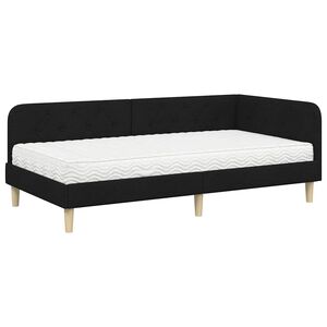 vidaXL Cadre de lit d'angle avec matelas Noir 90 x 190 cm tissu